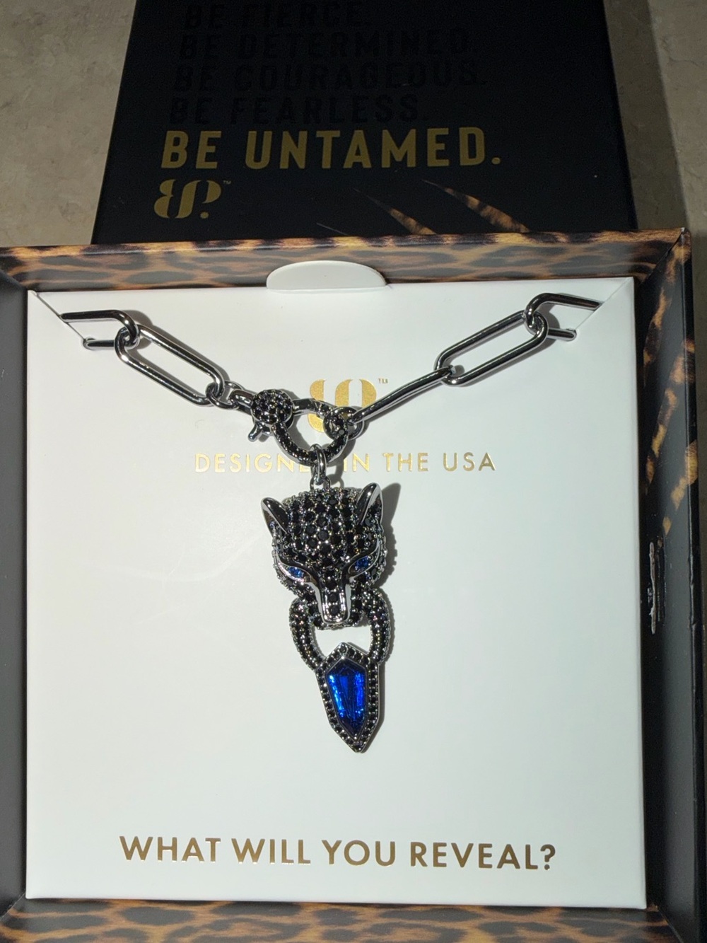 BP Untamed Rare Necklace-Silent Roar Sapphire Blue and Black Onyx on Hematite